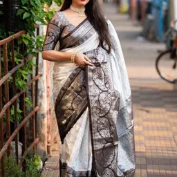 MOKSHA DESIGNS Woven Design Zari Silk Blend Handloom Kanjeevaram Saree-picture-24
