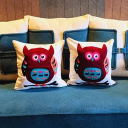 TheYUGO Off White & Red Set of 2 Embroidered Square Cushion Covers image 5