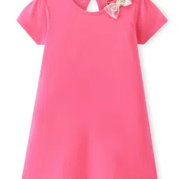 Babyhug 100% Cotton Single Jersey Knit Half Sleeves Frock With Bow Applique Floral Print Pack Of 2 - Pink image 4