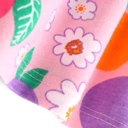 Babyhug Cotton Knit Frill Sleeves Frock With Floral & Fruit Print - Pink image 4