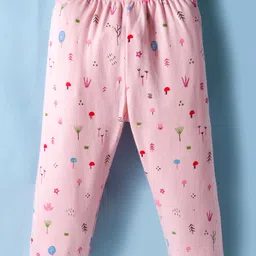 Tango Interlock Knit Full Sleeves Co-ords Night Suit With Tropical Theme Print - Pink image 4