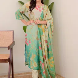 Growdamy Women Floral Printed Kurta with Trousers & Dupatta-picture-26
