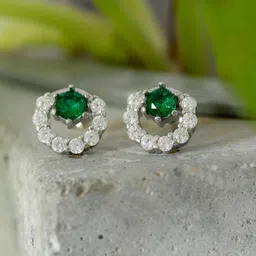 GIVA 925 Sterling Silver Rhodium Plated Emerald Green Halo Stud Earrings image 1