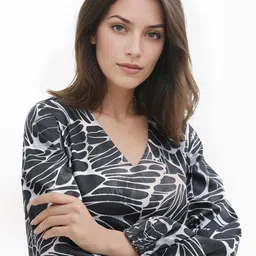 RAREISM Tropical Print Bishop Sleeves A-Line Dress image 2