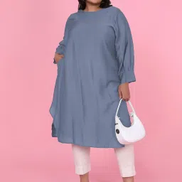 showoffff SHOWOFF Blue Cotton Solid Kurta image 5