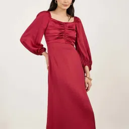 Styli Red Plain A-Line Dress image 5