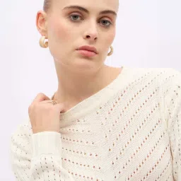 Styli Off White Self Design Sweater image 5