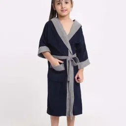 Creeva Melodious Navy & Grey Micro Terry 225 GSM Kids Hooded Bathrobe 6-7 Years With Pocket-image-81