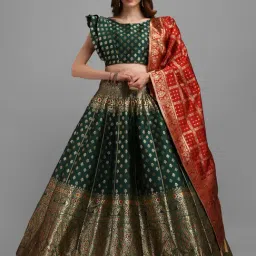 PURVAJA Green Printed Stitched Lehenga & Unstitched Blouse With Dupatta-image-23