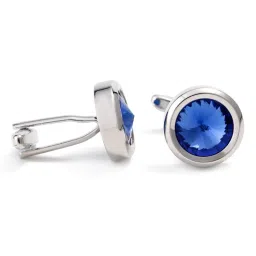 Peora Silver Plated Blue Stone Classic Cufflinks for Men image 5