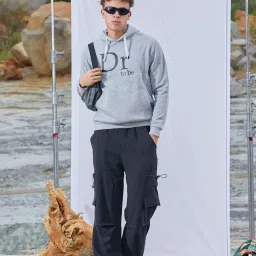 Campus Sutra Light Grey Cotton Regular Fit Printed Hooded Sweatshirt image 5