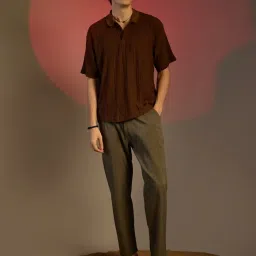 Campus Sutra Brown Regular Fit Self Pattern Polo T-Shirt image 5