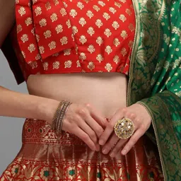 PURVAJA Red Printed Stitched Lehenga & Unstitched Blouse With Dupatta image 5