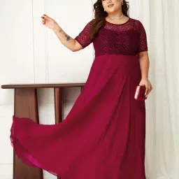 Miss Chase A+ Pink Self Design A-Line Dress image 5