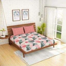 Spaces Atrium Pink & Grey Cotton 144 TC Bed Sheet Set-picture-35