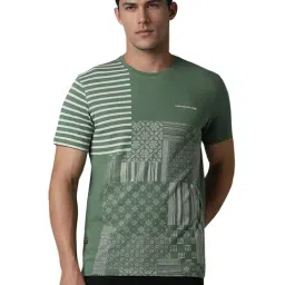 Louis Philippe Green Cotton Slim fit Geometric T-Shirts-image-77