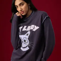 The Souled Store Originals Cat Lady Women Oversized Sweatshirt-picture-41