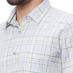 Parx Cloud Grey Cotton Slim Fit Checks Shirt image 5
