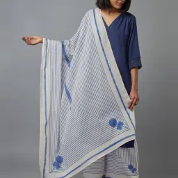 W White & Blue Cotton Printed Dupatta-picture-44