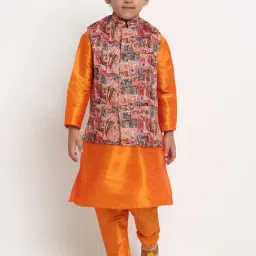 Benstoke Kids Mustard Yellow & Pink Printed Full Sleeves Kurta Set-image-11