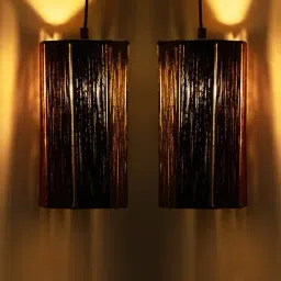 ExclusiveLane Brown Iron Radiance Handwoven Cuboidal Hanging Pendant Lamp - Set of 2-image-74