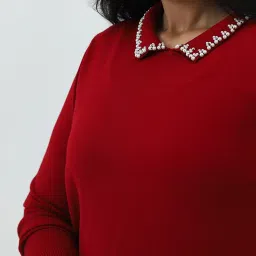 Gia by Westside Red Pearl Embellished Sweater image 5