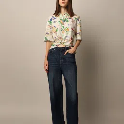 Only Off White & Green Cotton Printed Shirt image 5