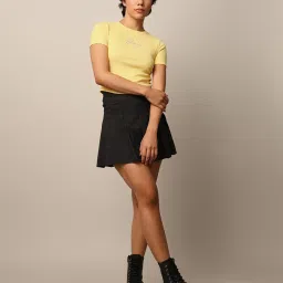 Only Yellow Cotton Graphic Print Crop T-Shirt image 5