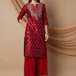 Melange by Lifestyle Red Printed Straight Kurta-picture-27