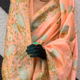 Saree Mall Peach Woven Saree With Unstitched Blouse image 5