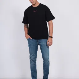 Lee Black Loose Fit Printed Cotton Oversized Crew T-Shirt image 5