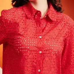 KASSUALLY Red Cotton Self Design Shirt image 5