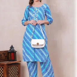 KALINI Leheriya Printed Gotta Patti Pure Cotton Straight Kurta With Palazzos-picture-35