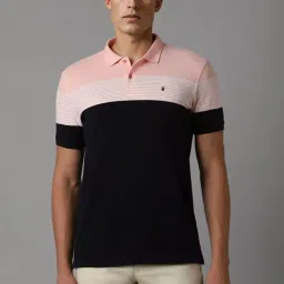 Louis Philippe Black Cotton Slim Fit Striped Polo T-Shirt-picture-33