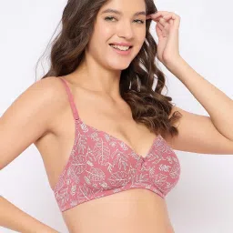 Clovia Pink Cotton Regular Fit Geometric Bra image 5