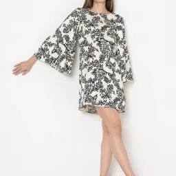 Vero Moda Beige & Black Floral Print A Line Dress image 5