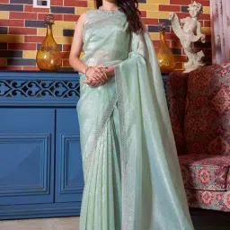 Saree Mall Green Embellished Sarees With Unstitched Blouse-picture-34