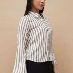 Code By Lifestyle Beige Regular Fit Striped Shirt-picture-5