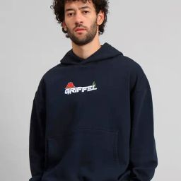 GRIFFEL Navy Loose Fit Graphic Print Oversized Hooded Sweatshirt-picture-7