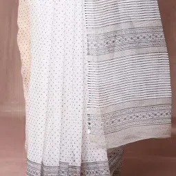 Fabindia White & Black Polka Dots Saree image 5