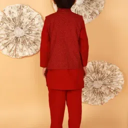 Lil Drama Kids Red Printed Full Sleeves Kurta, Jacket with Pyjamas image 2