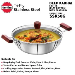 Hawkins Silver Tri-Ply Stainless Steel Deep Kadhai With Glass Lid (5000ml) image 5