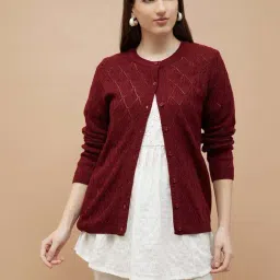Melange By Lifestyle Maroon Regular Fit Self Pattern Cardigan-image-76
