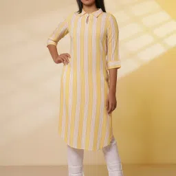 Aurelia Yellow Regular Fit Stripes Kurta image 5