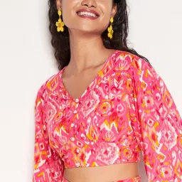 Global Desi Pink Printed Top With Pants image 5