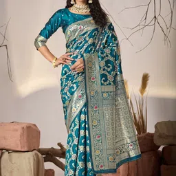 saretramall Women Woven Design Zari Border Paithani Saree With An Unstitched Blouse Piece-picture-31