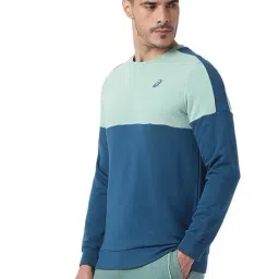 Asics Green Cotton Regular Fit Colour-Block Sports Sweatshirt image 3