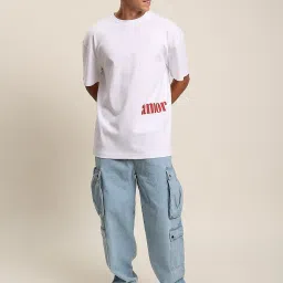 Bene Kleed Blue Cotton Loose fit Solid Cargo Jeans image 5