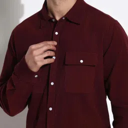 showoffff SHOWOFF Burgundy Corduroy Slim fit Shirts image 5