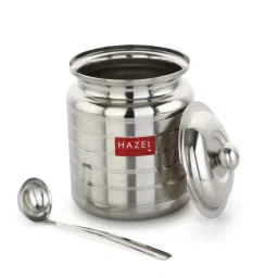 HAZEL Silver Stainless Steel Ghee Pot With Spoon & Lid (0.45 L) image 5